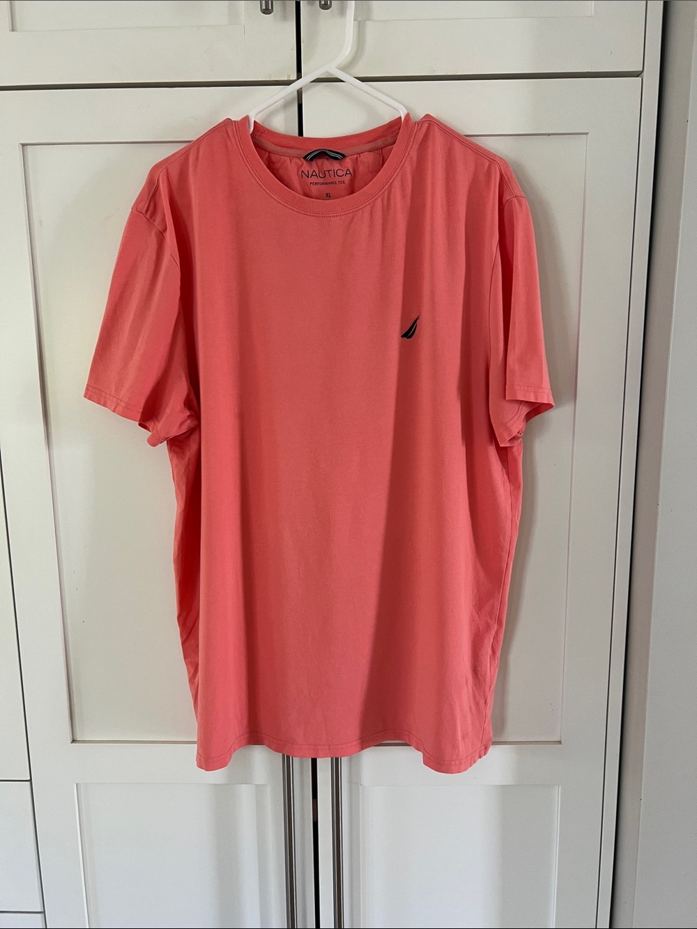 Nautica Men’s Coral Short-Sleeve Crew Tee with Navy Logo